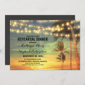 夕日のビーチリハーサルのディナーストリングライト 招待状 (正面/裏面)