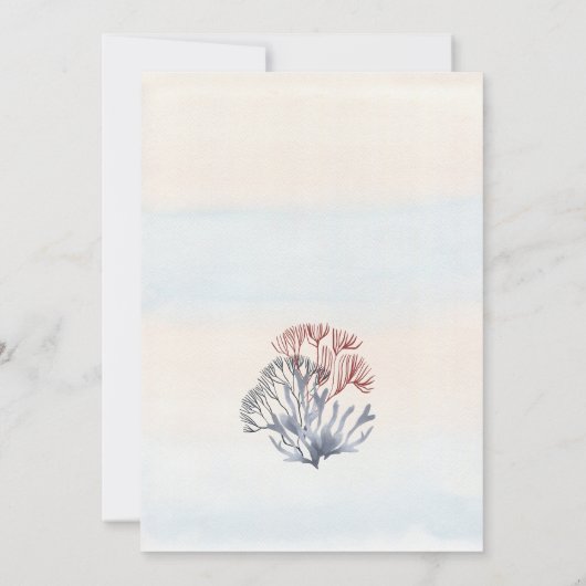 夕日のビーチ先のウェディングサンゴ 招待状 (裏面)