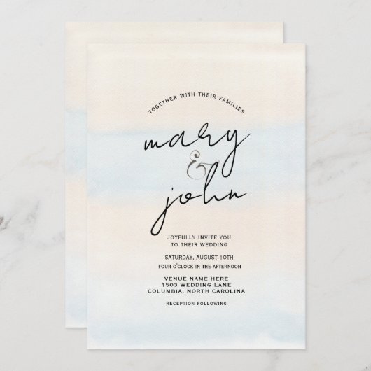 夕日のビーチ先のウェディングサンゴ 招待状 (正面/裏面)