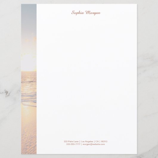 夕日のビーチ（穏やかな波、名前/情報、Vs 3） (正面)