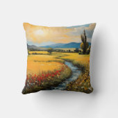 夕日のワイルドフラワーフィールドと流れるストリーム クッション (裏面)