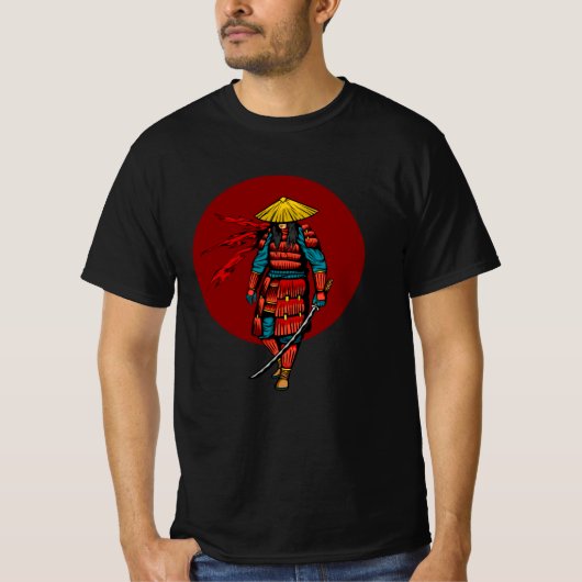 夕日の侍+武士+刀 Tシャツ (正面)