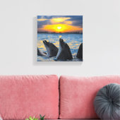 夕日の光の中でボトルの鼻を持つイルカ キャンバスプリント (インサイチュ (リビング))