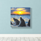 夕日の光の中でボトルの鼻を持つイルカ キャンバスプリント (インサイチュ (ウッドフロア))