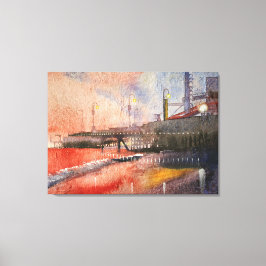 夕日の光の中で海岸に沈む キャンバスプリント