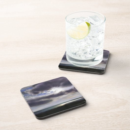 夕日の出の湖畔のスカイライン絵を描海 コースター (右側)