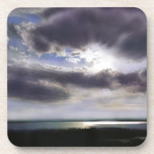 夕日の出の湖畔のスカイライン絵を描海 コースター (正面)