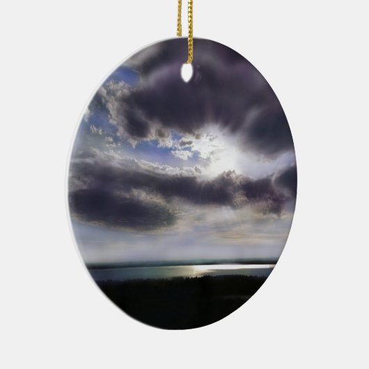 夕日の出の湖畔のスカイライン絵を描海 セラミックオーナメント (右)