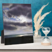 夕日の出の湖畔のスカイライン絵を描海 フォトプラーク (側面)