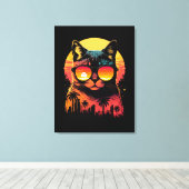 夕日の夏にメガネをかけたかわいいヴィンテージ猫 キャンバスプリント (インサイチュ (ウッドフロア))