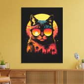 夕日の夏にメガネをかけたかわいいヴィンテージ猫 キャンバスプリント (インサイチュ (リビング))