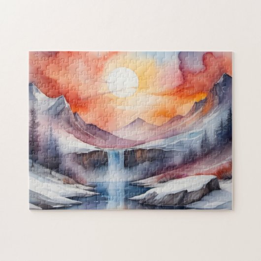 夕日の山々を覆う雪の水色 ジグソーパズル (横)