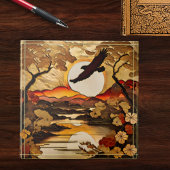 夕日の山と谷の上のイーグルシルエット タイル