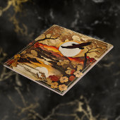 夕日の山と谷の上のイーグルシルエット タイル