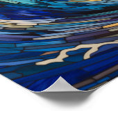 夕日の嵐の海、ステンドグラス ポスター (角)