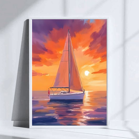 夕日の帆船 | 海岸の海洋画 ポスター