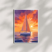 夕日の帆船 | 海岸の海洋画 ポスター