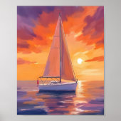 夕日の帆船 | 海岸の海洋画 ポスター (正面)