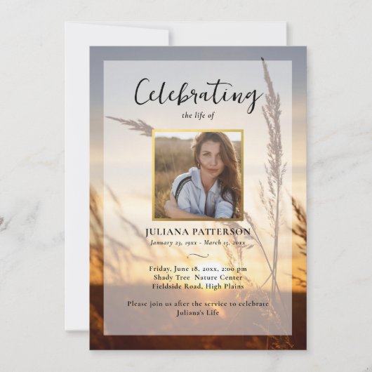 夕日の平和写真葬式プログラム 招待状 (正面)