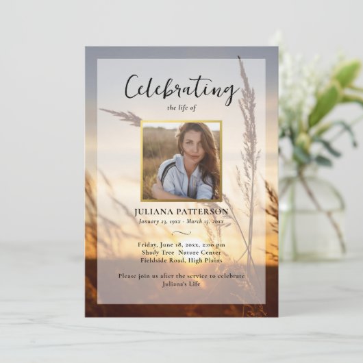 夕日の平和写真葬式プログラム 招待状 (スタンド正面)