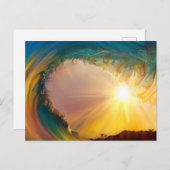 夕日の時に虹の熱帯絵画波に乗る シーズンポストカード (正面/裏面)