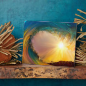 夕日の時に虹の熱帯絵画波に乗る フォトプラーク (側面)