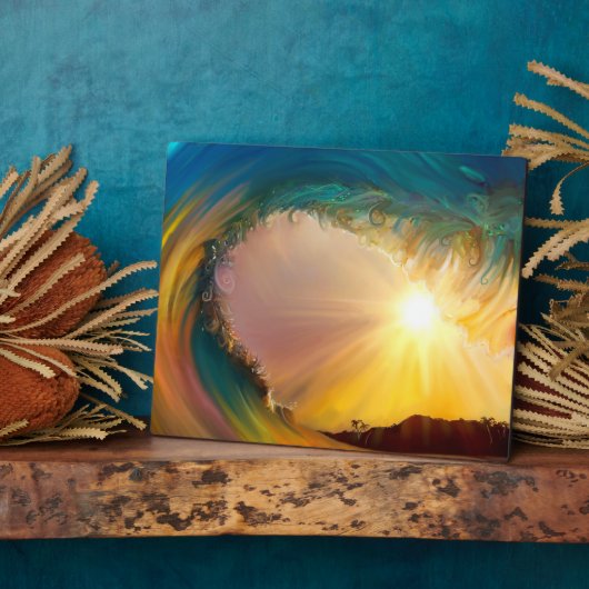 夕日の時に虹の熱帯絵画波に乗る フォトプラーク (側面)