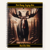 夕日の森の暗い木のスタイルにムースのアートワーク ノートブック (正面)