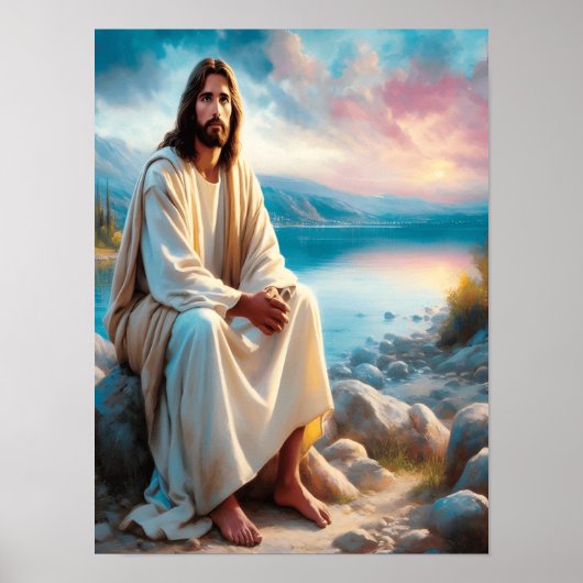 夕日の水のそばのイエス・ディバイン・ピース ポスター (正面)