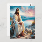 夕日の水のそばのイエス・ディバイン・ピース ポストカード (正面/裏面)