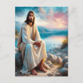 夕日の水のそばのイエス・ディバイン・ピース ポストカード (正面)
