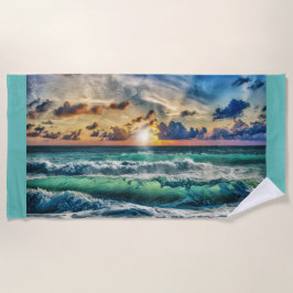 夕日の波 ビーチタオル