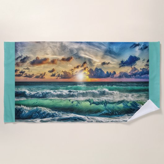 夕日の波 ビーチタオル (正面)