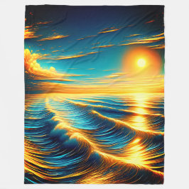 「夕日の海夢想」 フリースブランケット
