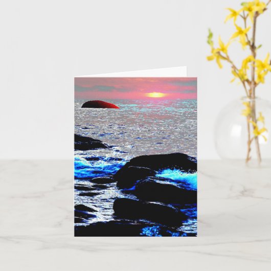 夕日の海….. カード (黄色い花)
