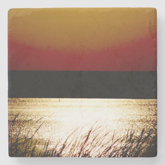 夕日の湖 ストーンコースター (正面)