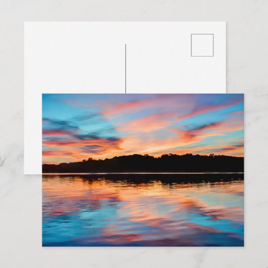 夕日の湖 ポストカード (正面/裏面)