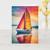 夕日の父の日に帆船 カード (黄色い花)