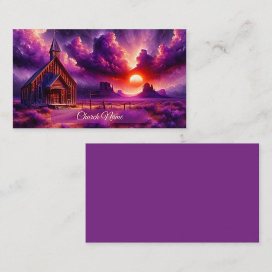 夕日の砂漠の古い西教会 名刺 (正面/裏面)