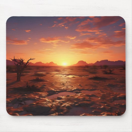 夕日の砂漠の風景 マウスパッド (正面)