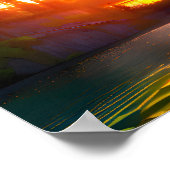 夕日の絵画中の写真のリアルの滝 ポスター (角)