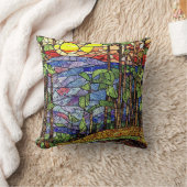 夕日の美しいステンドグラスの森 クッション (ブランケット)