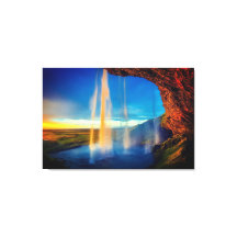 夕日の美しい滝自然写真