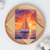 夕日の航海 | 海岸の海の絵画 ポストカード