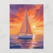 夕日の航海 | 海岸の海の絵画 ポストカード (正面)