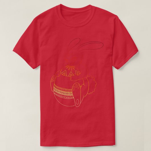 夕日の色の卵を持つイースターバニー Tシャツ (デザイン正面)