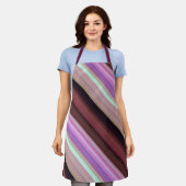 夕日の花ピンク、バーガンディ、紫のストライプ花 エプロン (着用した状態)