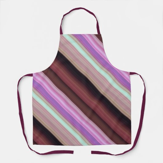 夕日の花ピンク、バーガンディ、紫のストライプ花 エプロン (正面)