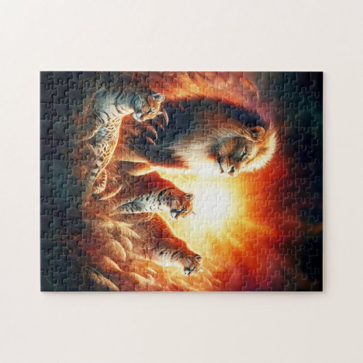 夕日の野草の獅子と虎 ジグソーパズル (横)