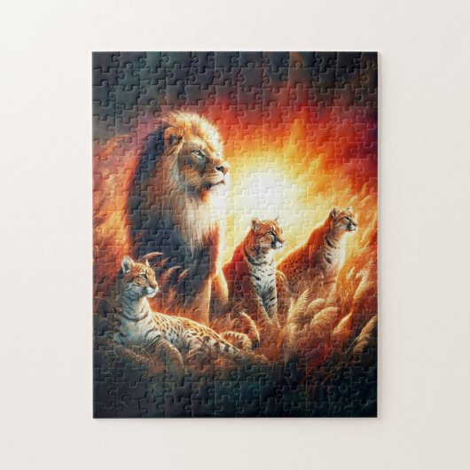 夕日の野草の獅子と虎 ジグソーパズル (縦)